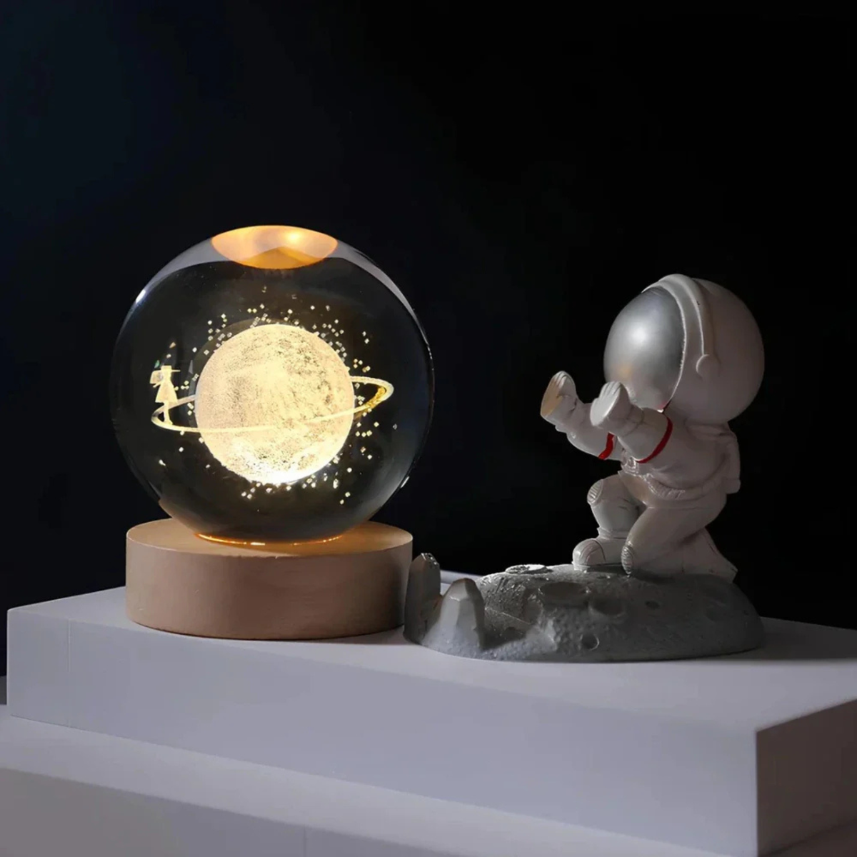 Ethereal Glow | Decorative Light with Engraved Crystal Ball & Warm White LED | Unique Home Decor for Tranquil Ambiance