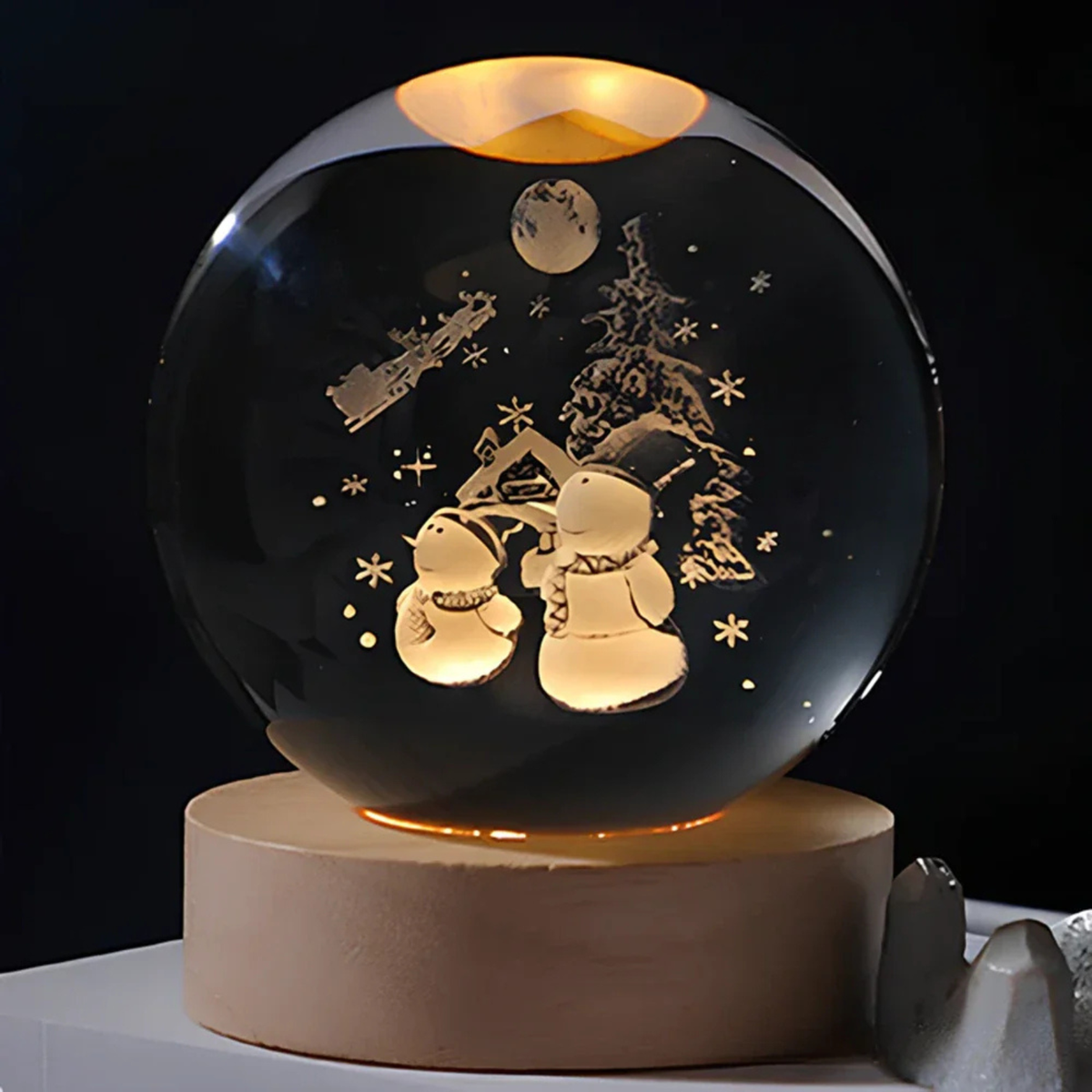 Ethereal Glow | Decorative Light with Engraved Crystal Ball & Warm White LED | Unique Home Decor for Tranquil Ambiance
