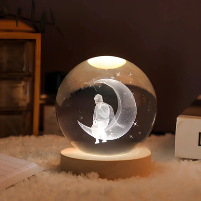 Ethereal Glow | Decorative Light with Engraved Crystal Ball & Warm White LED | Unique Home Decor for Tranquil Ambiance