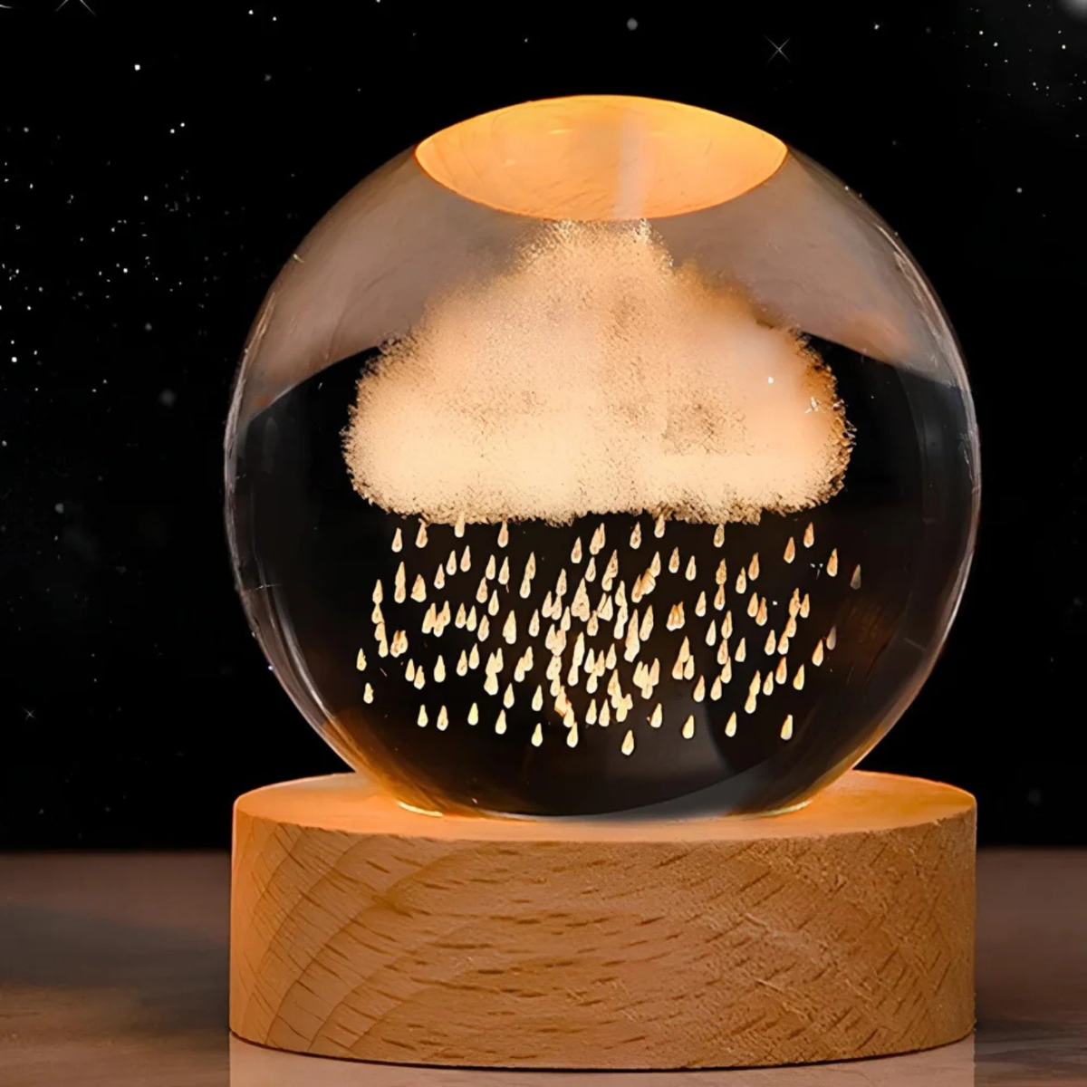 Ethereal Glow | Decorative Light with Engraved Crystal Ball & Warm White LED | Unique Home Decor for Tranquil Ambiance