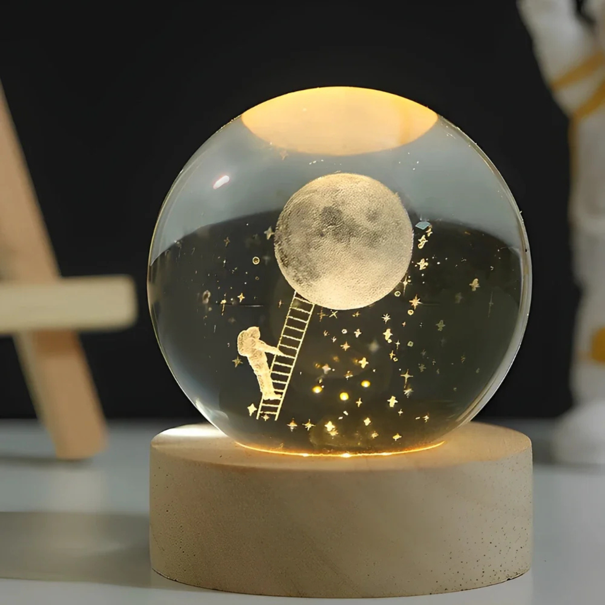 Ethereal Glow | Decorative Light with Engraved Crystal Ball & Warm White LED | Unique Home Decor for Tranquil Ambiance