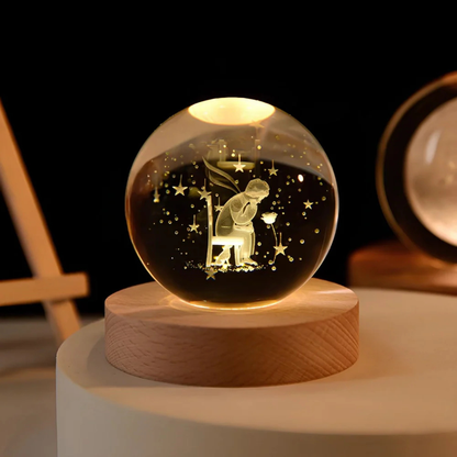 Ethereal Glow | Decorative Light with Engraved Crystal Ball & Warm White LED | Unique Home Decor for Tranquil Ambiance