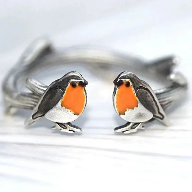 Artisan Bird Earrings in Colored Glass with Sterling Silver Hooks for Women