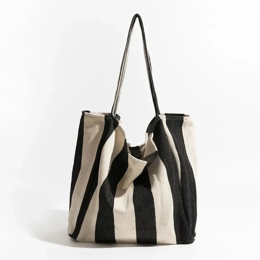 Everyday Essentials | Canvas Tote Bag with Striped Design & Long Handles | Durable and Stylish for Daily Use