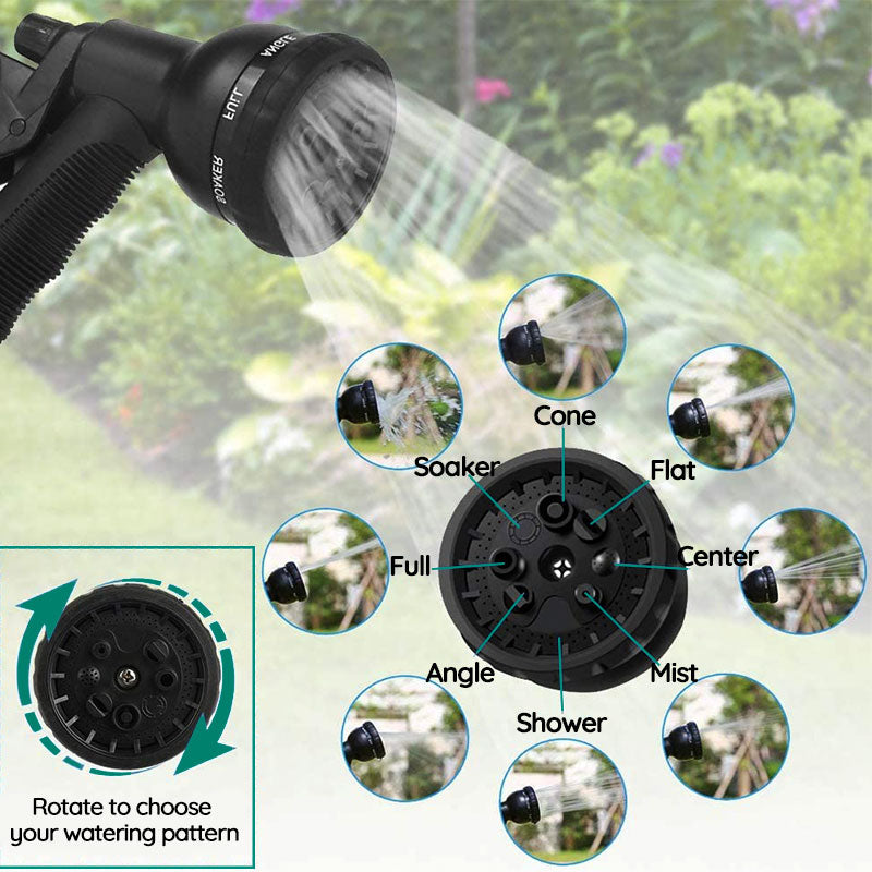 Flexible Garden Hose with 8-Pattern Spray Nozzle – Lightweight, Kink-Resistant & Self-Draining for Lawn Watering, Car Washing & Outdoor