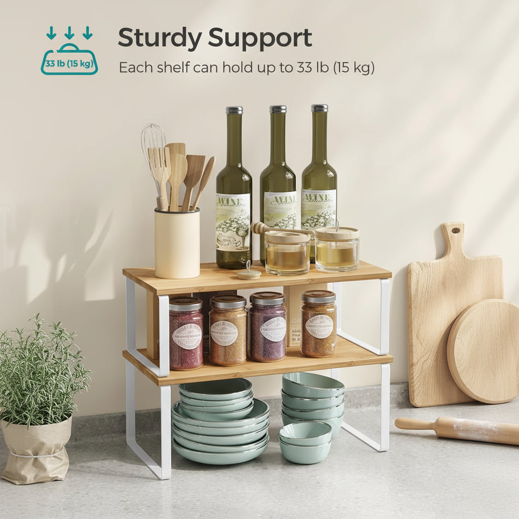 Expandable Kitchen Organizer | Stackable Metal Storage Shelves for Efficient Pantry Organization