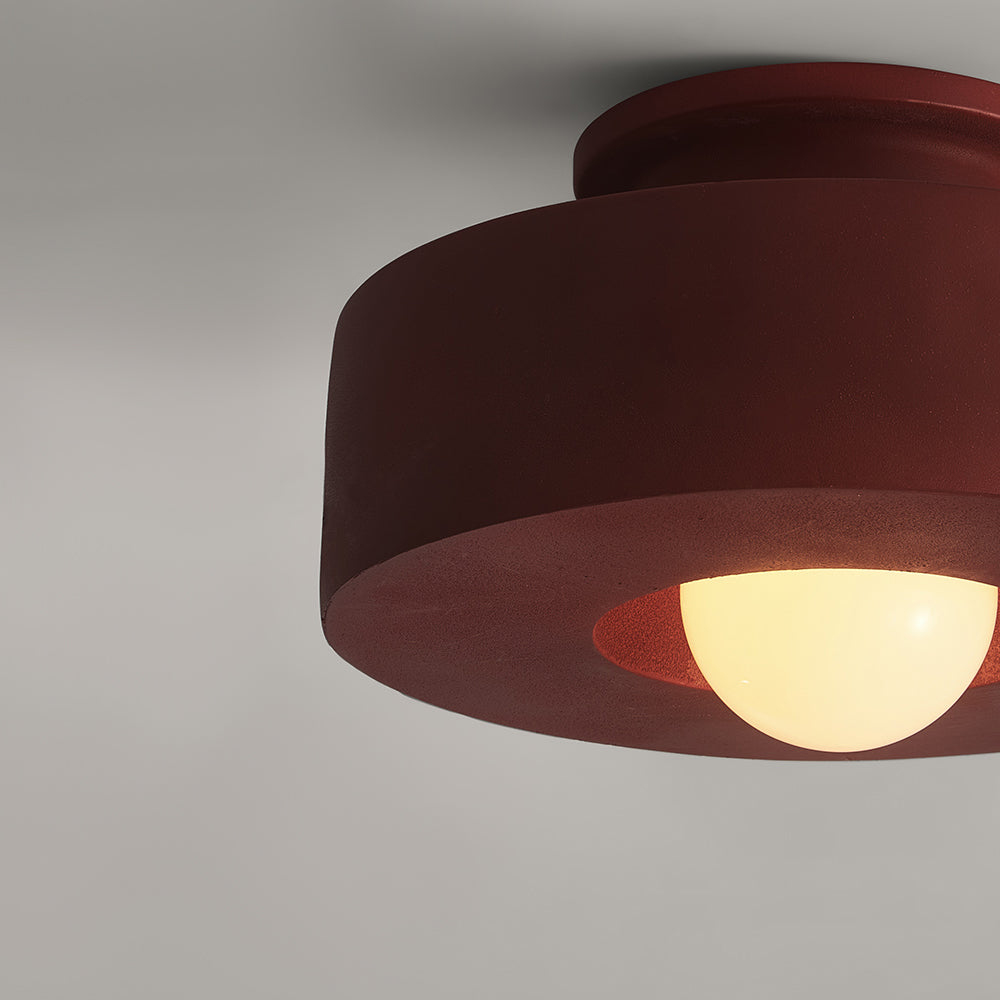 Flush Mount Drum Fixture 12-Inch Resin Shade Adjustable Brightness for Bedroom Den Hallway Low Profile 6-Inch Height Minimalist Japanese Sty