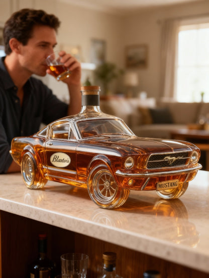 Classic American Muscle Car Glass Liquor Dispenser with Detailed Automotive Silhouette for Home Bar Display