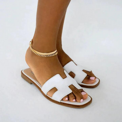 Casual Flat Sole Slip-On Sandals – Open-Toe Slides for Home, Spa & Beach
