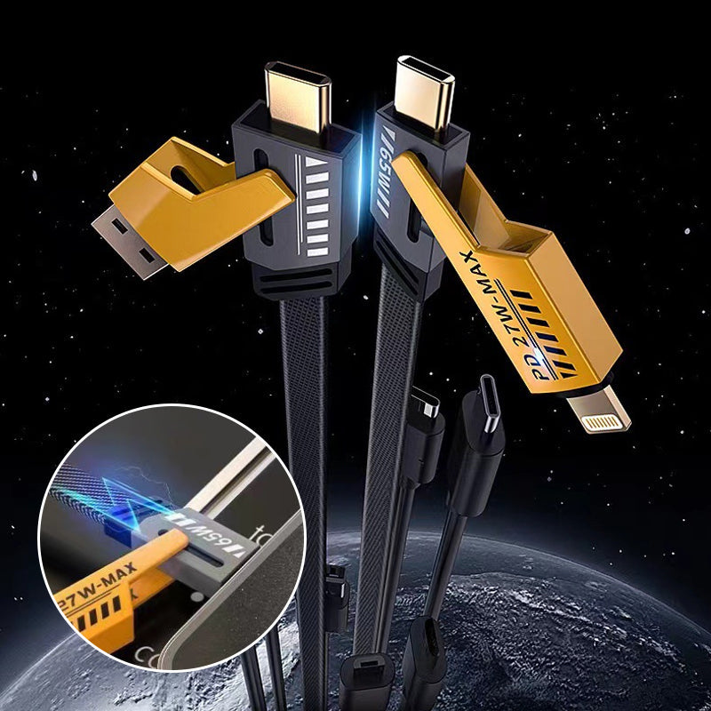 Multi-Device 65W USB-C Power Delivery Charging Cable with Dual Input & Output Ports for iPhone iPad MacBook Android Tablets