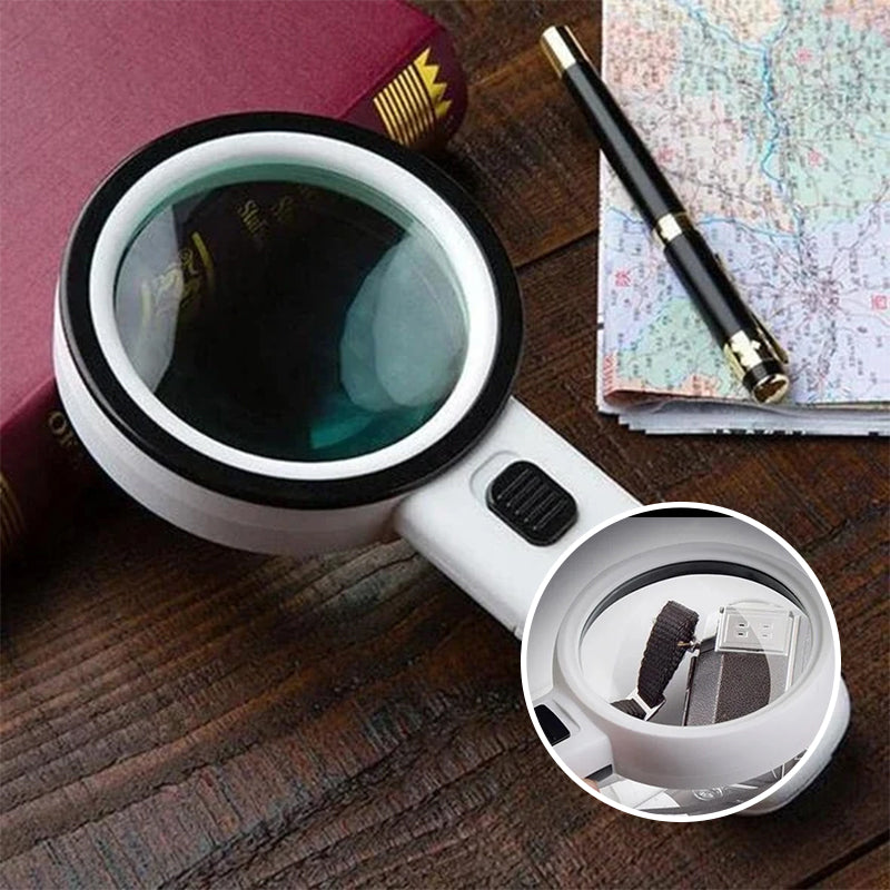 Illuminated Desktop Magnifier with 30X Magnification and 12 LED Lights for Reading Small Print, Labels, Books, Maps, Coins, Jewelry, Hobbies