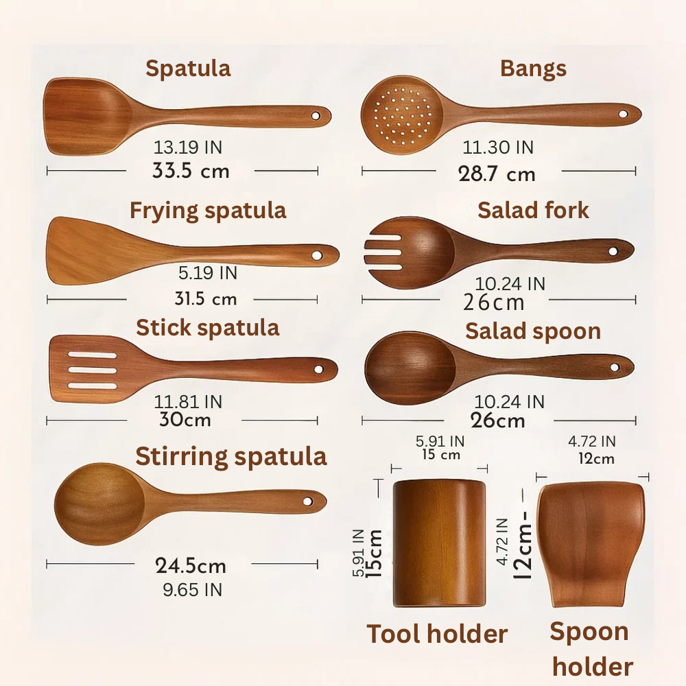 Juego de utensilios de cocina de madera natural