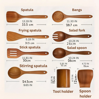 Juego de utensilios de cocina de madera natural