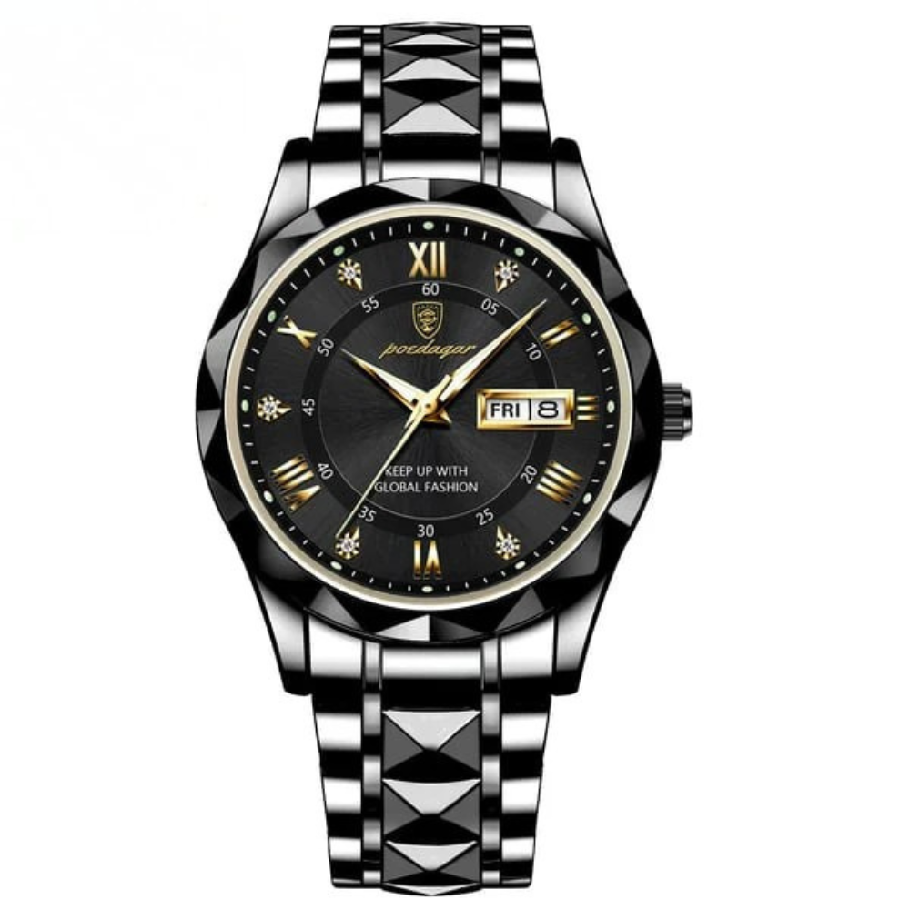 Reloj de cuarzo prémium para hombre, caja de acero inoxidable