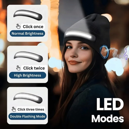 Gorro inalámbrico con linterna frontal y música Bluetooth