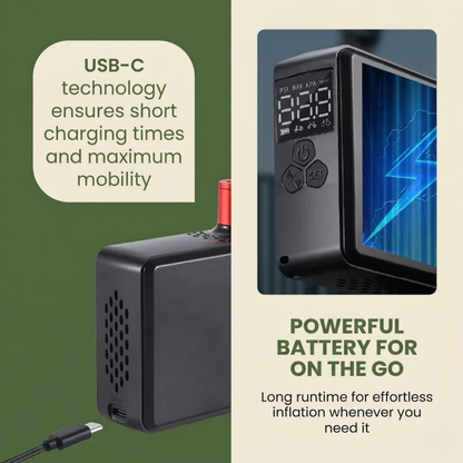 Compresor de aire portátil compacto con pantalla LCD y carga USB