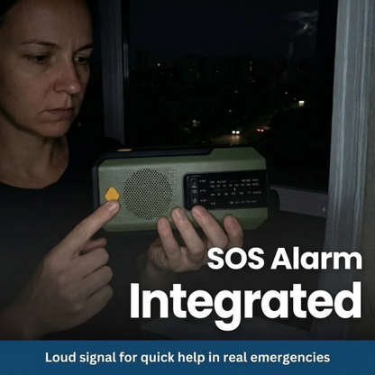 Radio de emergencia portátil con linterna, alimentada por energía solar