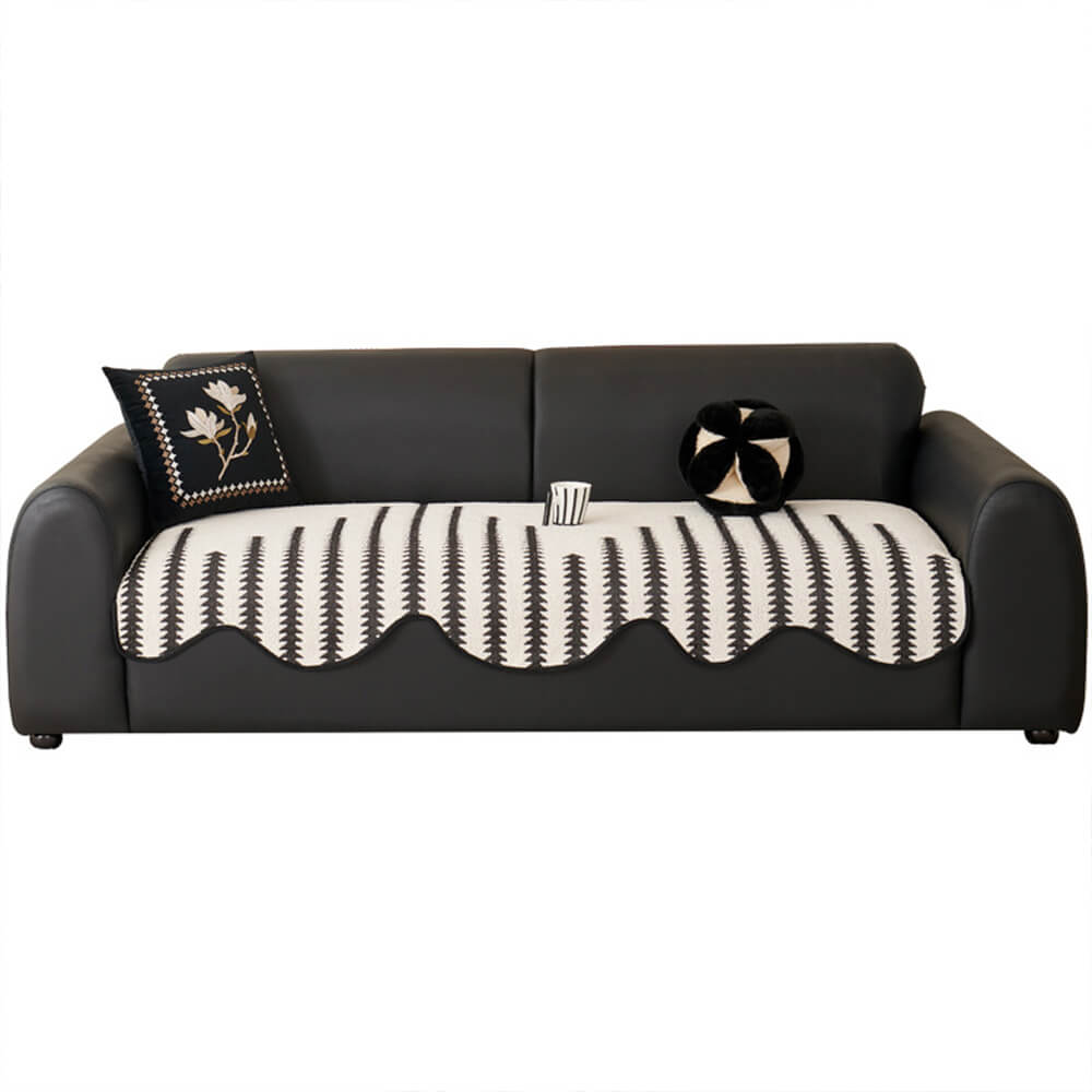 Chenille Sofa Throw Blanket with Scalloped Edges – Chevron Zigzag Pattern for Couch, Chair & Loveseat Protection – Soft Plush Furniture