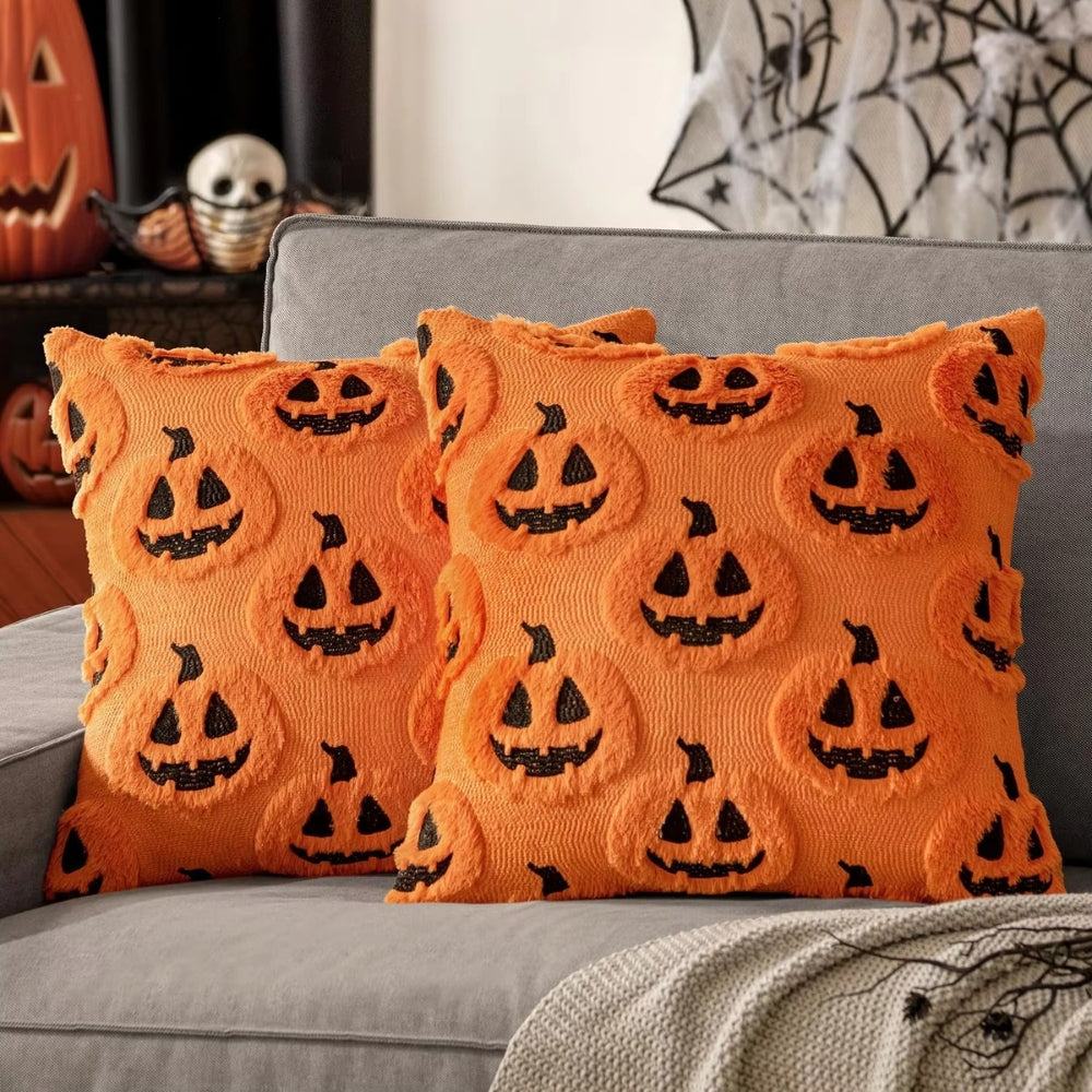 Funda de cojín de calabaza Fable: imitación de borreguillo, decoración festiva de Halloween
