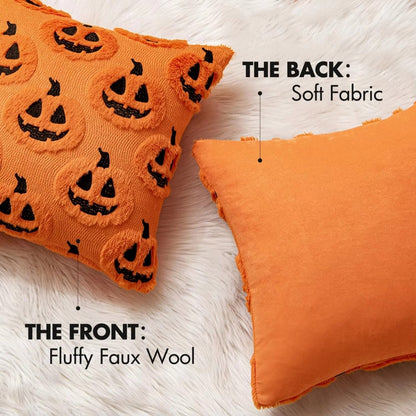 Funda de cojín de calabaza Fable: imitación de borreguillo, decoración festiva de Halloween