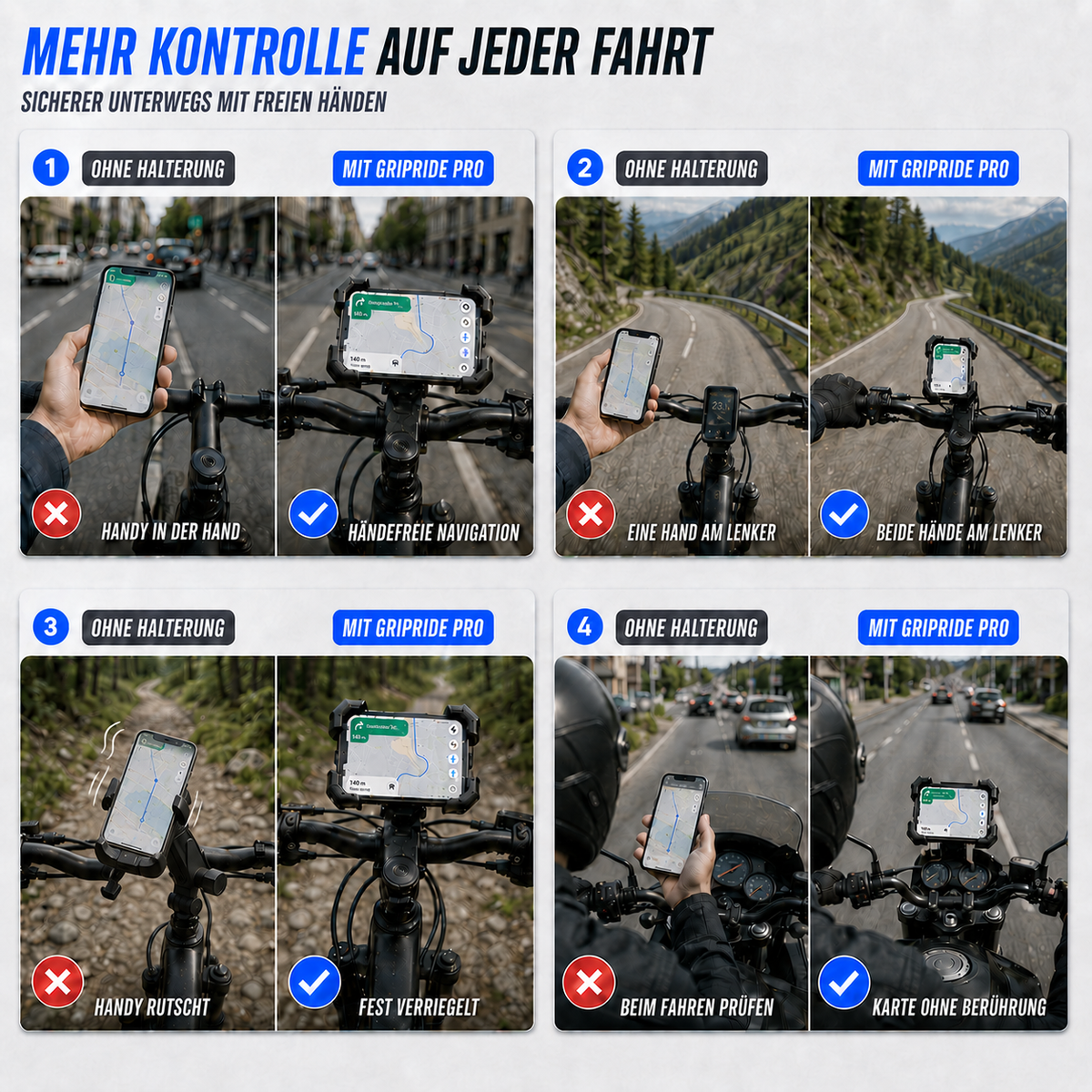 Soporte giratorio para manillar de bicicleta: soporte para smartphone ajustable en 360° para bicicletas, motocicletas y bicicletas eléctricas: ajuste universal para iPhone