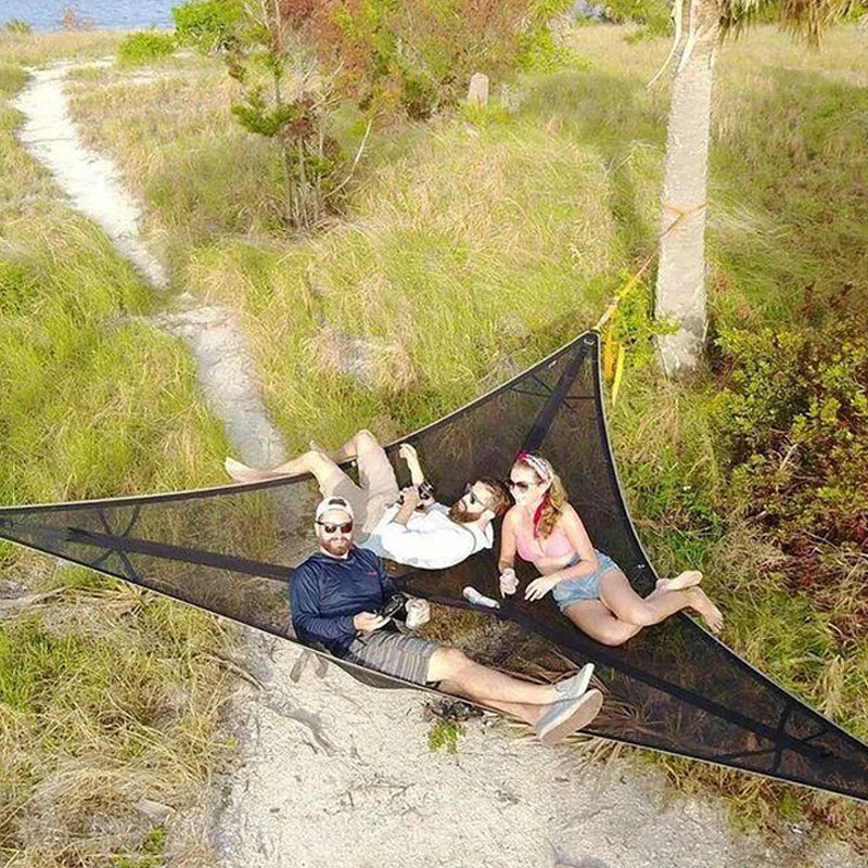 Triangle Hanging Tent for Groups – 3-Point Aerial Shelter with Elevated Suspension for Camping, Backyard & Outdoor Relaxation