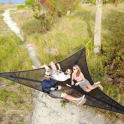 Triangle Hanging Tent for Groups – 3-Point Aerial Shelter with Elevated Suspension for Camping, Backyard & Outdoor Relaxation