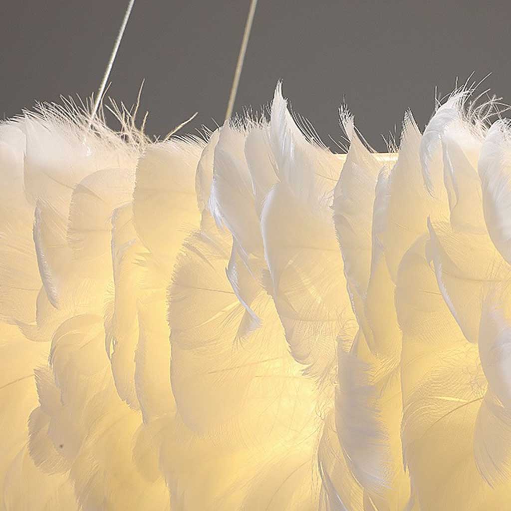 Hanging Feather Ceiling Light 20-Inch Ring Fixture with LED Adjustable Tones for Bedrooms Dining Rooms Girls' Rooms Modern Fluffy Chandelier
