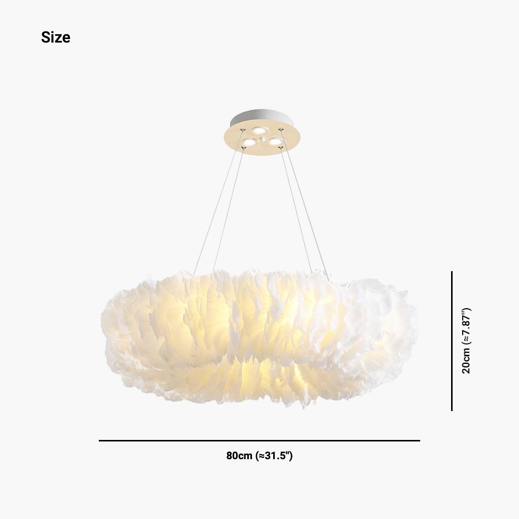 Hanging Feather Ceiling Light 20-Inch Ring Fixture with LED Adjustable Tones for Bedrooms Dining Rooms Girls' Rooms Modern Fluffy Chandelier