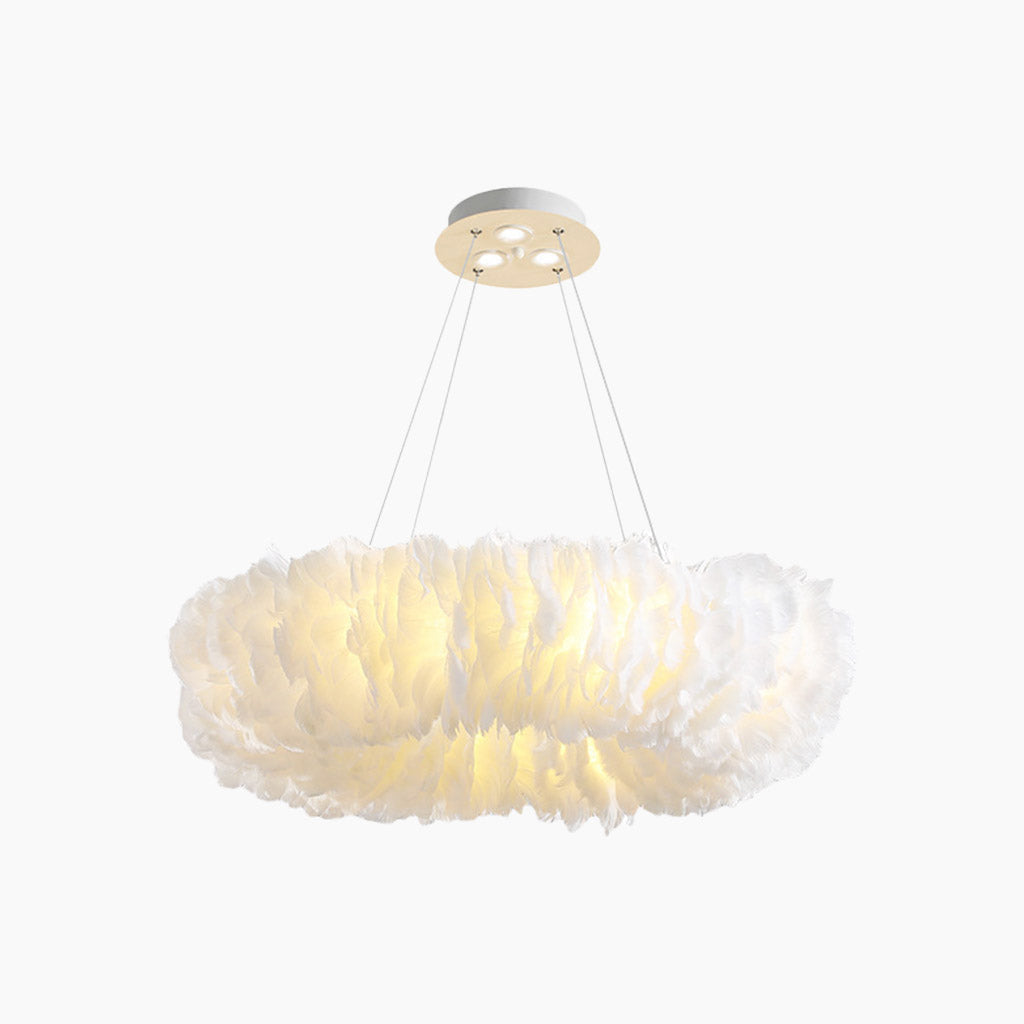 Hanging Feather Ceiling Light 20-Inch Ring Fixture with LED Adjustable Tones for Bedrooms Dining Rooms Girls' Rooms Modern Fluffy Chandelier