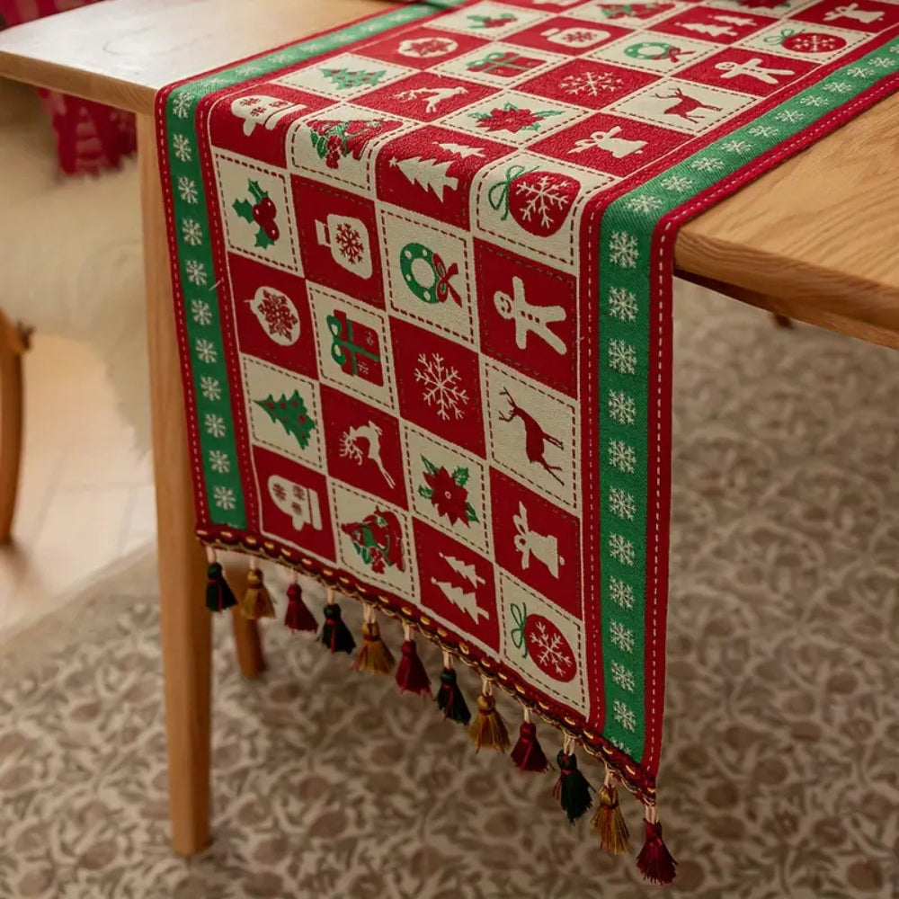 Camino de mesa navideño Felicity - Microfibra, diseño a cuadros festivo