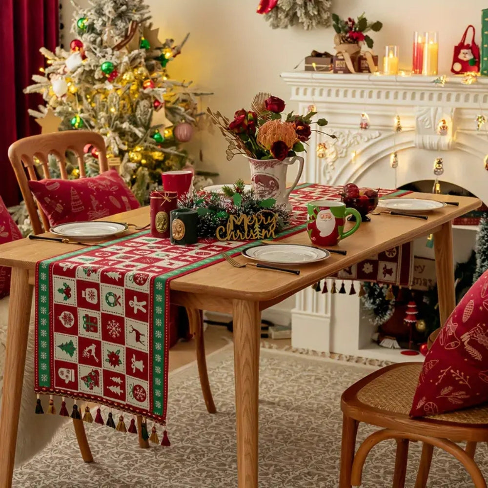 Camino de mesa navideño Felora: microfibra, diseño festivo a cuadros