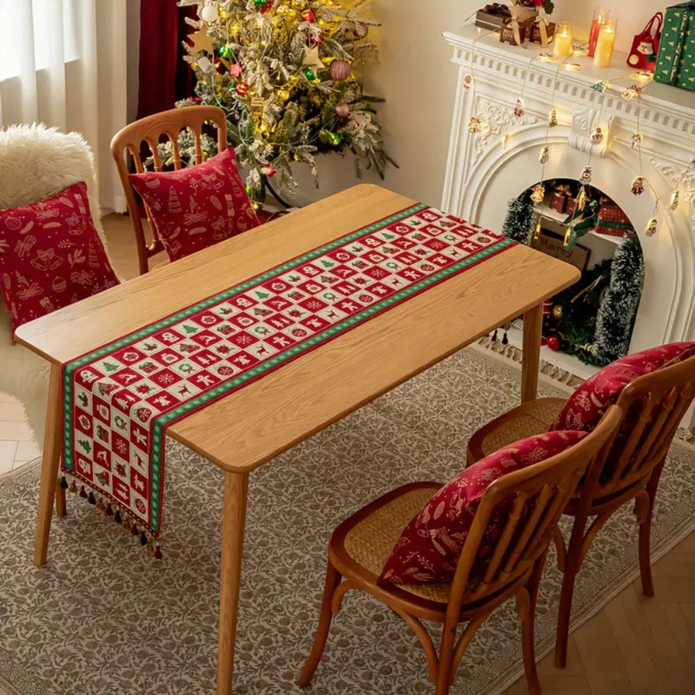 Camino de mesa navideño Felora: microfibra, diseño festivo a cuadros