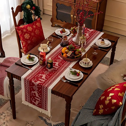 Felicity Elk Table Runner - Microfiber, Festive Design