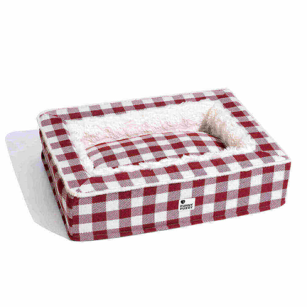 Plaid Raised-Edge Dog Bed with Memory Foam Bolster Support for Calming Sleep | Small to Extra Large Sizes | Classic Checkered Pattern Pet