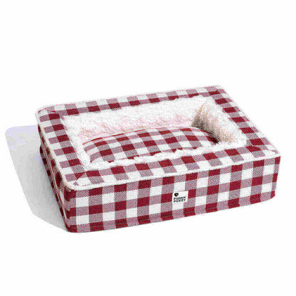 Plaid Raised-Edge Dog Bed with Memory Foam Bolster Support for Calming Sleep | Small to Extra Large Sizes | Classic Checkered Pattern Pet