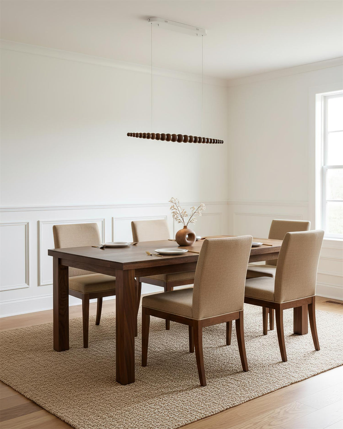 Hanging LED Fixture 46 in Metal Wood Acrylic Globe Pendant 3000K Contemporary Ceiling Light for Kitchen Island Dining Table