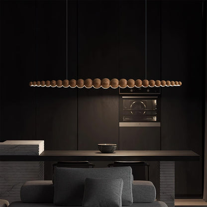 Linear LED Ceiling Fixture Wood & Metal 3000K Over Island Kitchen Dining Room Adjustable Height Suspended Bar Light Modern Minimalist Scandi