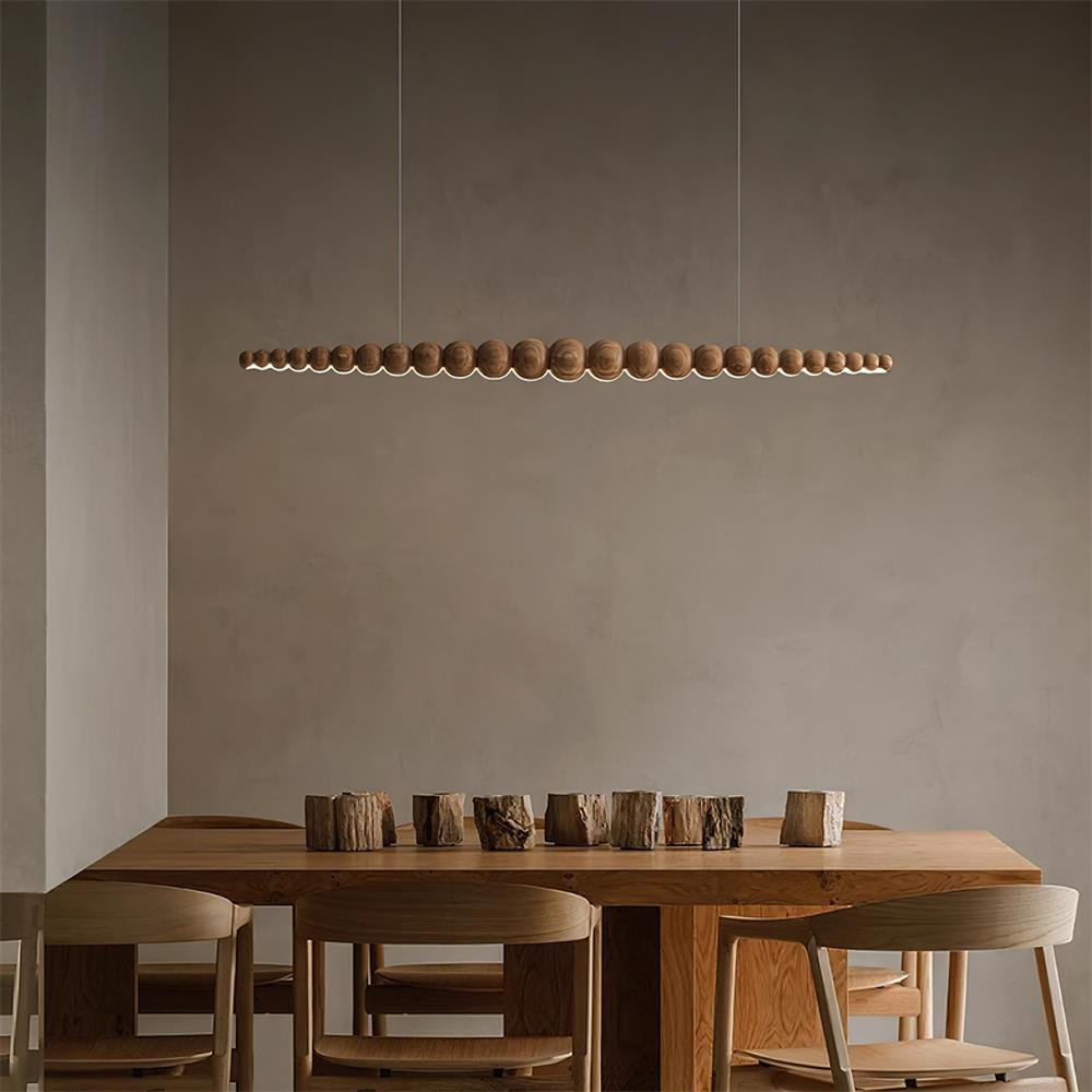 Linear LED Ceiling Fixture Wood & Metal 3000K Over Island Kitchen Dining Room Adjustable Height Suspended Bar Light Modern Minimalist Scandi