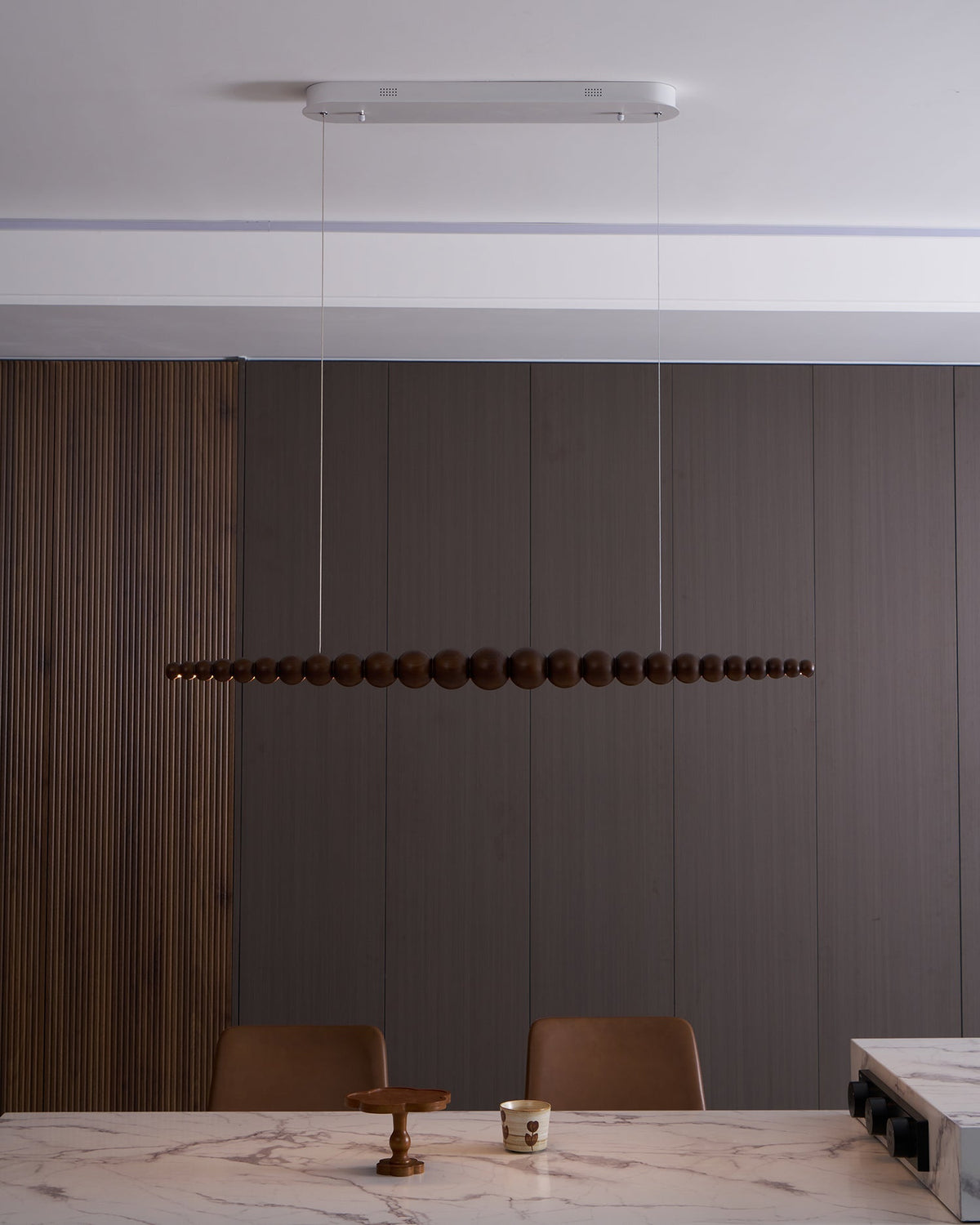 Hanging LED Fixture 46 in Metal Wood Acrylic Globe Pendant 3000K Contemporary Ceiling Light for Kitchen Island Dining Table
