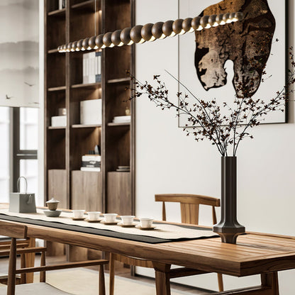 Linear LED Ceiling Fixture Wood & Metal 3000K Over Island Kitchen Dining Room Adjustable Height Suspended Bar Light Modern Minimalist Scandi