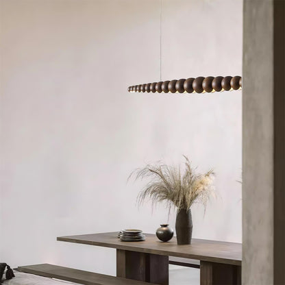 Linear LED Ceiling Fixture Wood & Metal 3000K Over Island Kitchen Dining Room Adjustable Height Suspended Bar Light Modern Minimalist Scandi