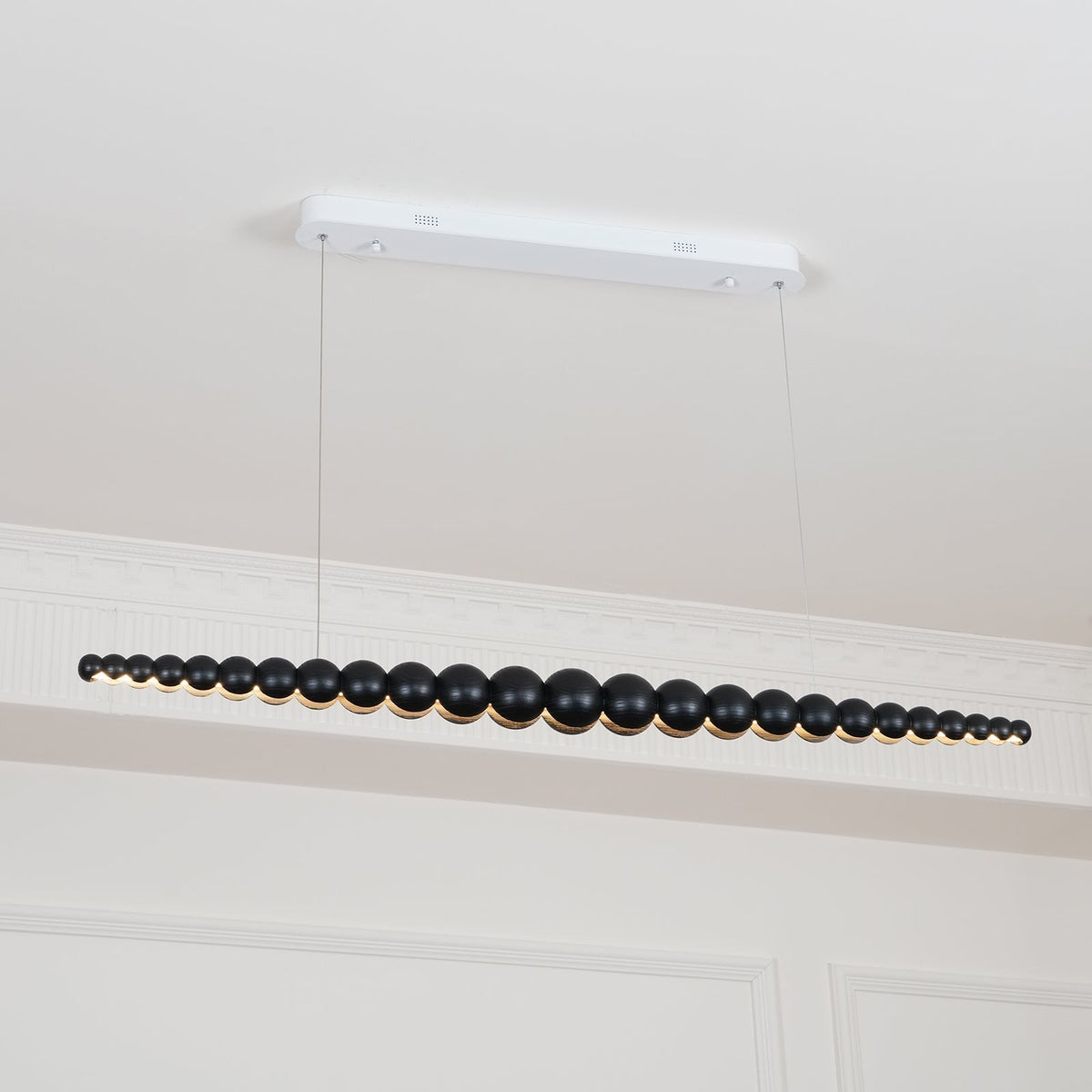 Linear LED Ceiling Fixture Wood & Metal 3000K Over Island Kitchen Dining Room Adjustable Height Suspended Bar Light Modern Minimalist Scandi