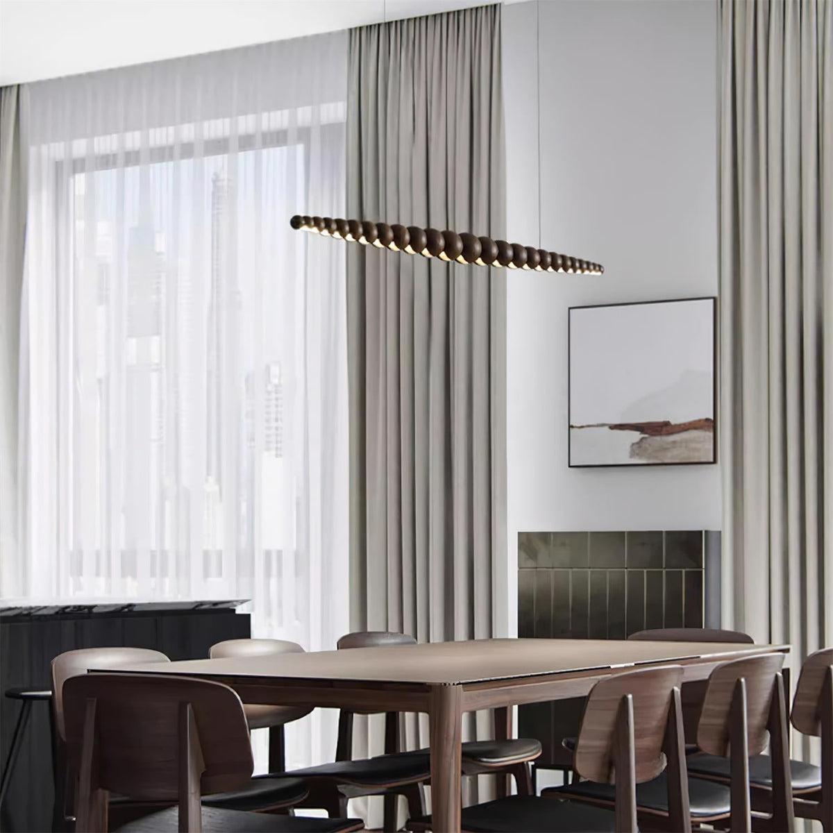 Hanging LED Fixture 46 in Metal Wood Acrylic Globe Pendant 3000K Contemporary Ceiling Light for Kitchen Island Dining Table