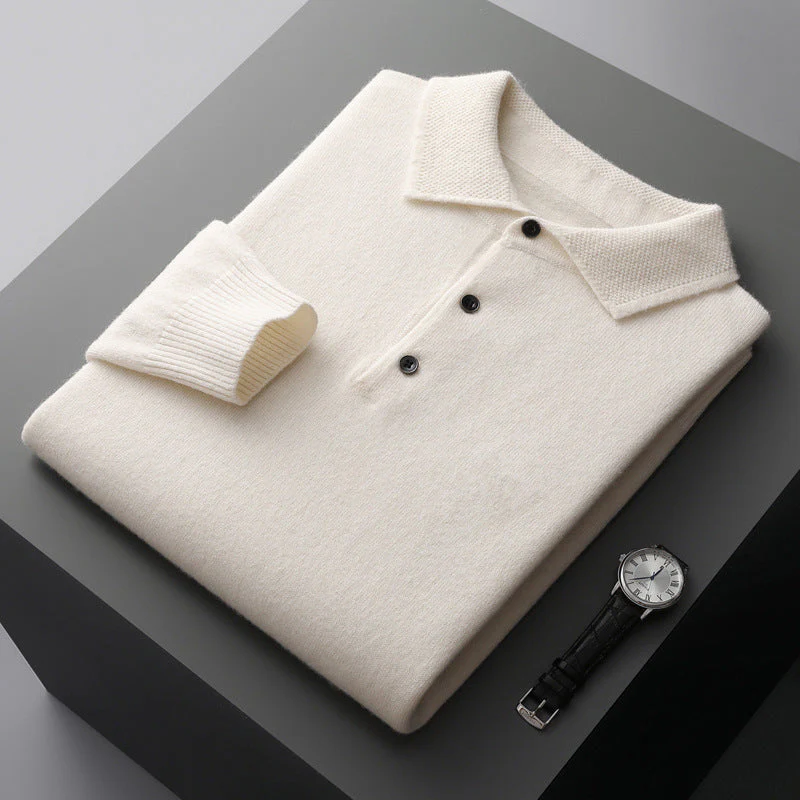 Comfortable Mens Cashmere Polo Shirt Long Sleeve - Ortekor