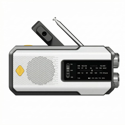Radio de emergencia portátil con linterna, alimentada por energía solar
