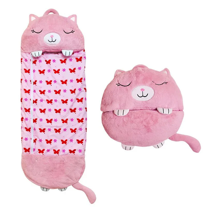 Acogedor saco de dormir con suave compañero de peluche