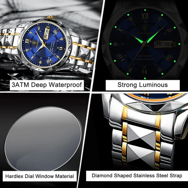 Reloj de cuarzo prémium para hombre, caja de acero inoxidable