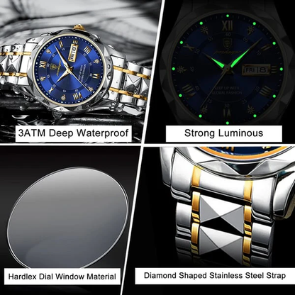 Reloj de cuarzo prémium para hombre, caja de acero inoxidable