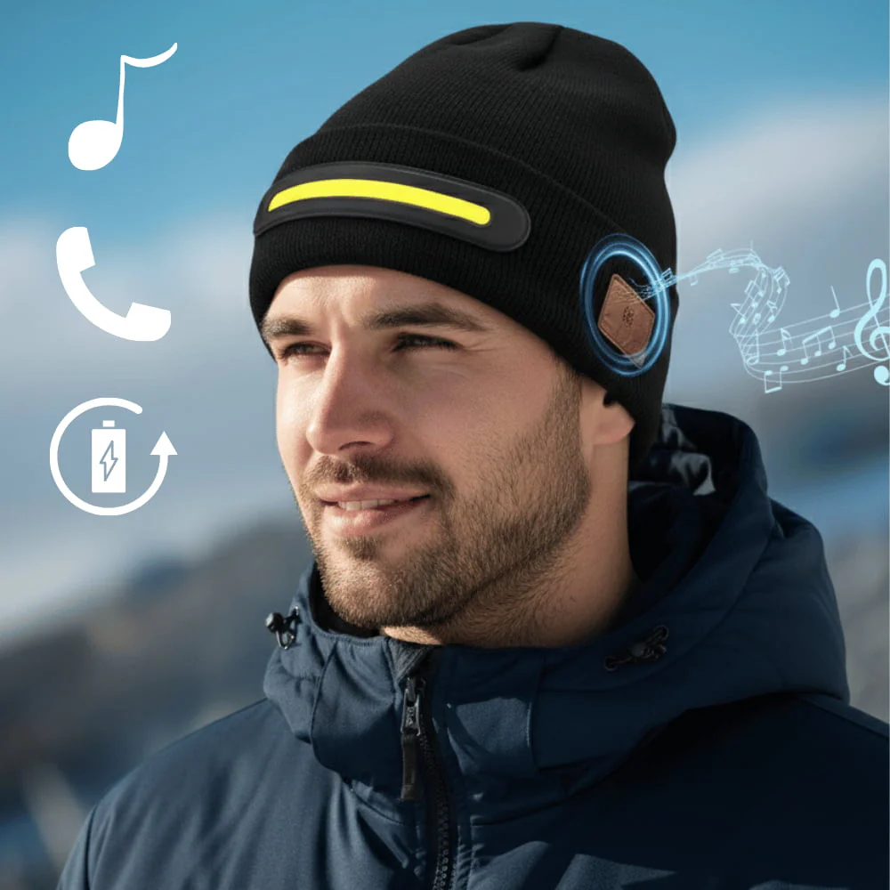 Gorro inalámbrico con linterna frontal y música Bluetooth